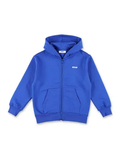 Msgm Kids' Zip Fleece Hoodie In Blue