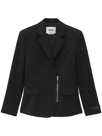 Msgm Zipped Single-breasted Blazer In Black