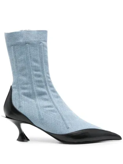 Mugler 55mm Denim Boots In 蓝色