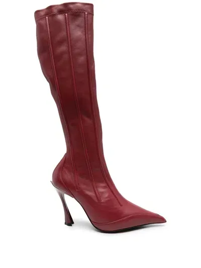 Mugler 90mm Boned Leather Boots In Red