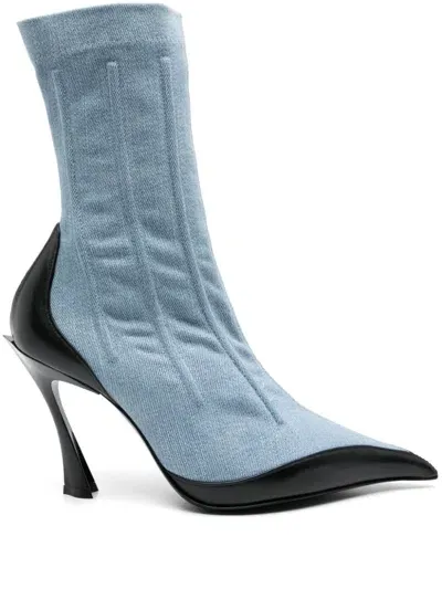 Mugler 95mm Bi-colour Ankle Boots In Blue