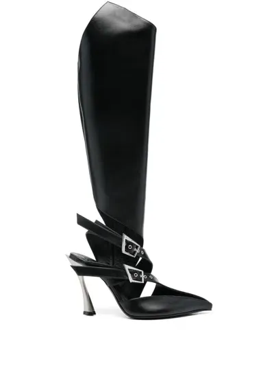 Mugler 95mm Buckled Leather Boots In Black