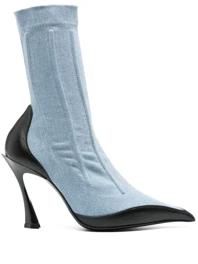 Mugler 95mm Denim Boots In Blau