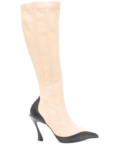 Mugler 95mm Leather Boned Boots In Neutrals