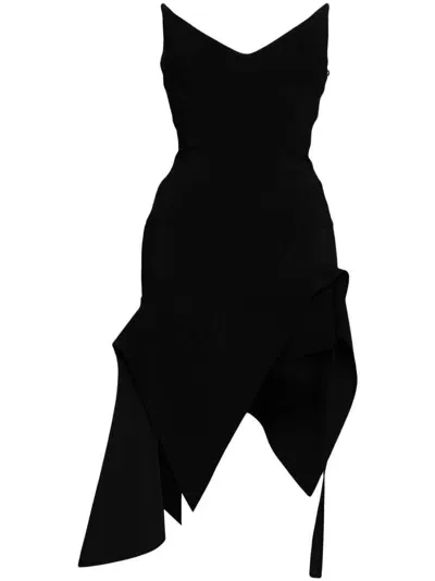 Mugler Asymmetric Bustier Dress In Black