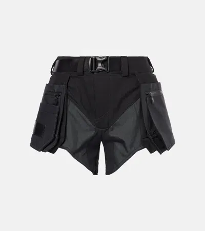 Mugler Belted Cotton Cargo Shorts In Black