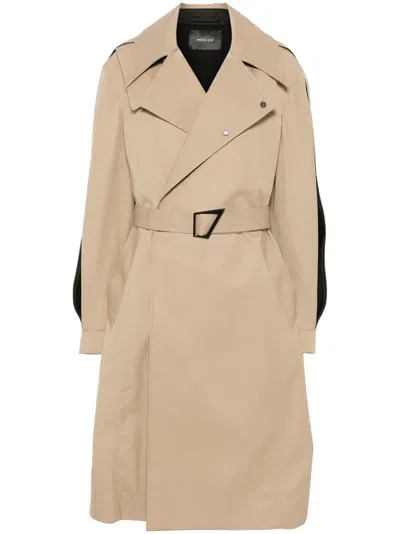 Mugler Belted Trench Coat In Neutrals