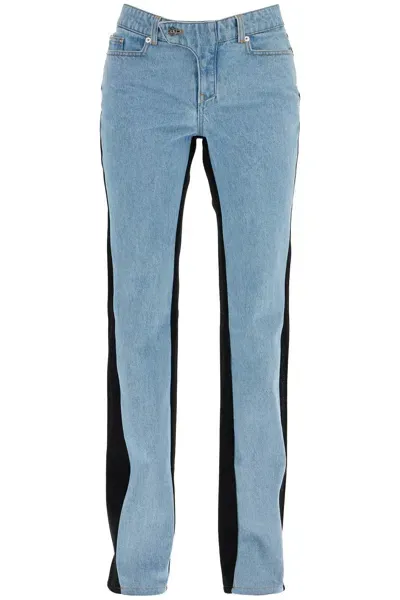 Mugler Bicolor Straight Leg Jeans With Two In Blue