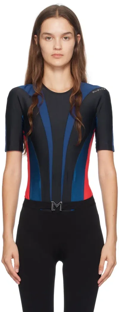 Mugler Black & Blue Sport T-shirt In M6036 Multico Ocean