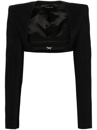 Mugler Logo-plaque Cropped Jacket In Black