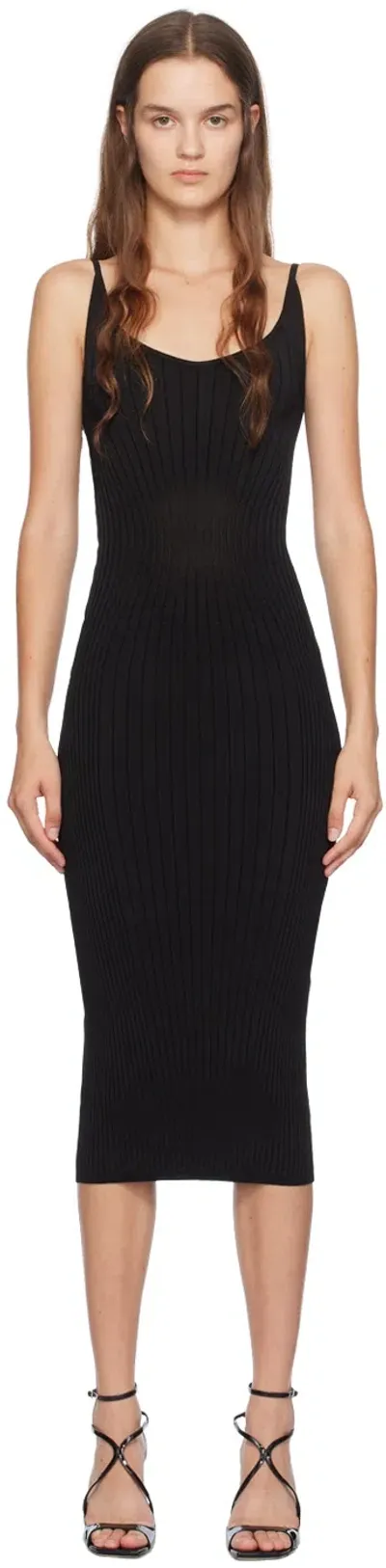 Mugler Black Vampire Sculpting Midi Dress In B607 - Midnight Blueblack