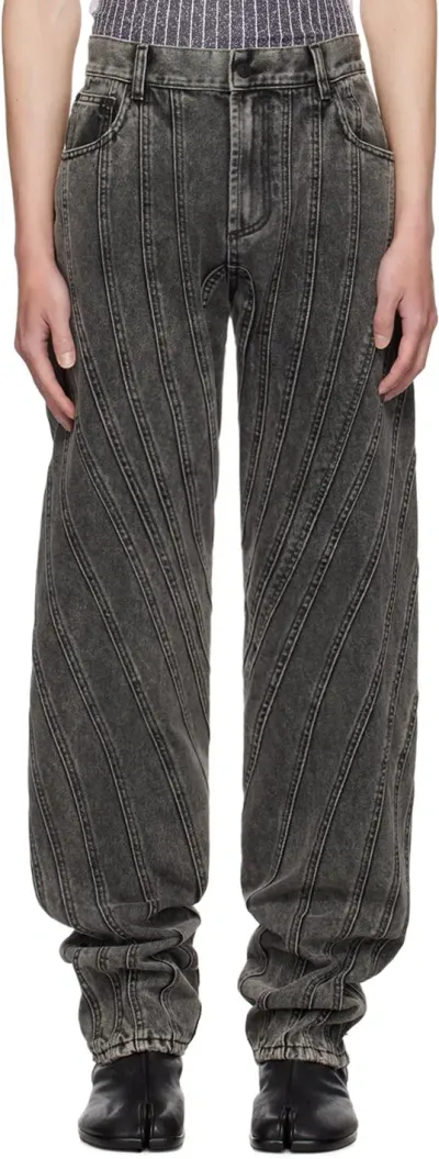 Mugler Black Washed Spiral Baggy Jeans In Multicolor