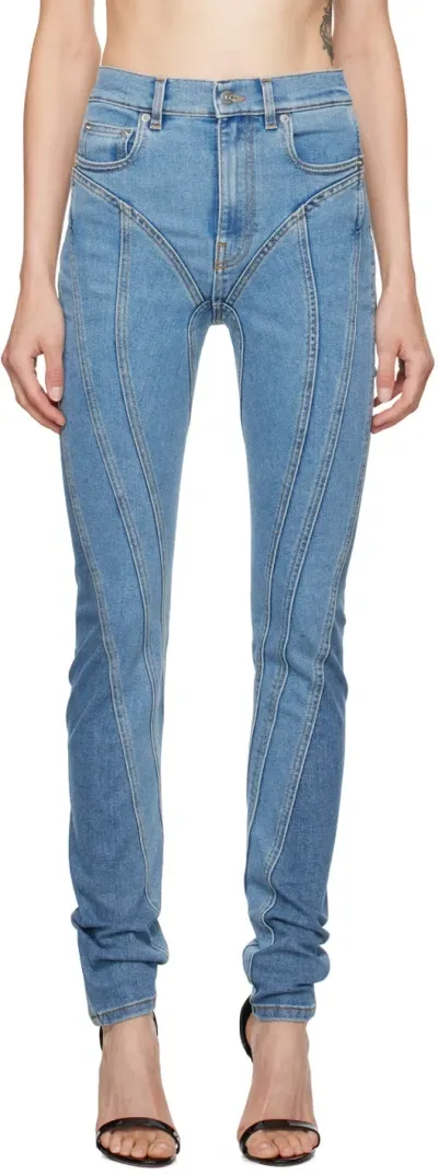 Mugler Blue Bi-color Spiral Jeans In B6403 Medium Blue /