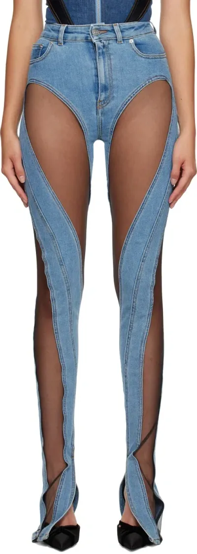 Mugler Blue Cutout Jeans In 3074 Med Blue / Blk