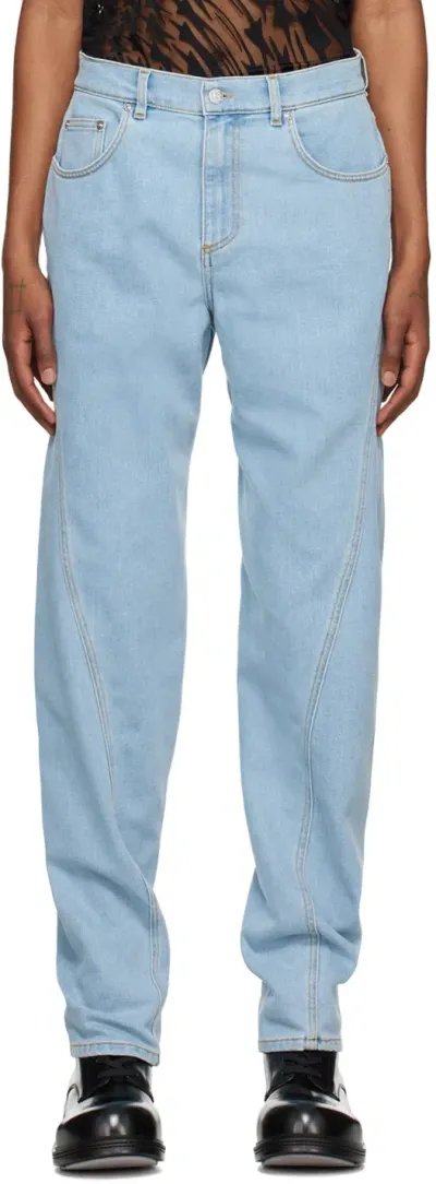 Mugler Blue Twisted Seam Jeans In Light Blue