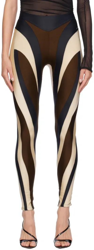 Mugler Brown & Beige Spiral Leggings In B7039 Choco / Powder