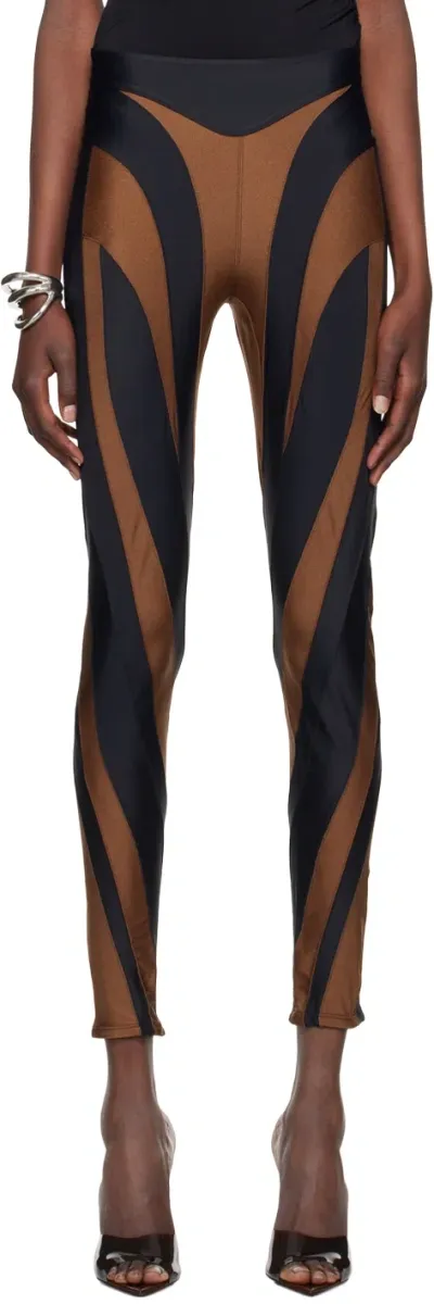 Mugler Brown & Black Spiral Leggings In B399 Cinnamon/black