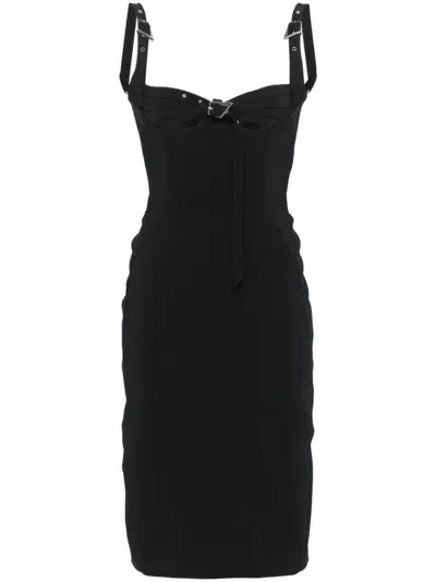 Mugler Bucked Bustier Midi Dress In Black