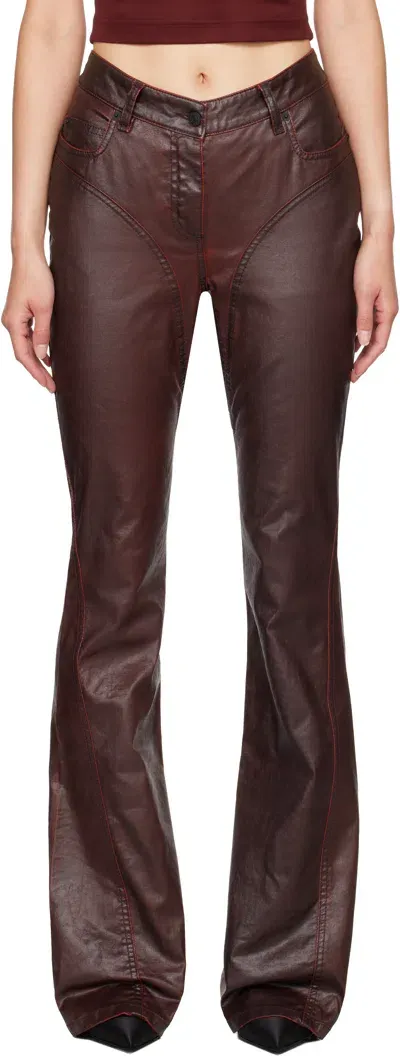 Mugler Burgundy Waxed Denim Jeans In 3056 Vampire