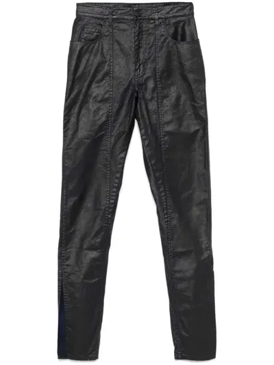 Mugler Coated-finish Trousers In Blue