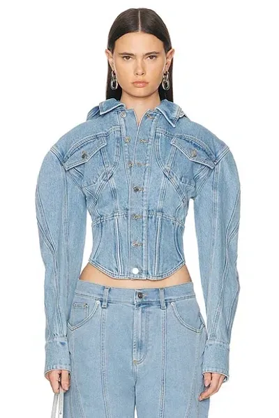 Mugler Corset Button Up Jacket In Light Blue