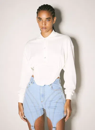 Mugler Corseted Polo Top In White