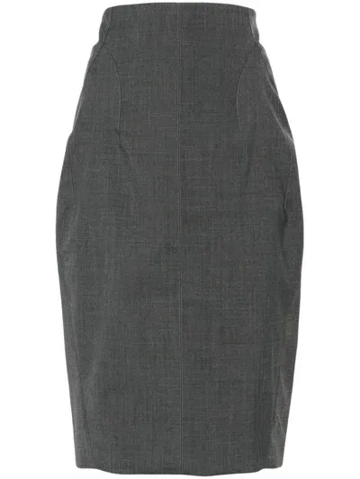 Mugler Cut Out-detail Midi Skirt In Grey