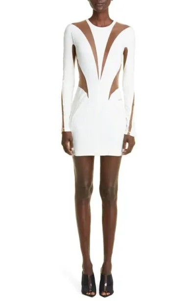 Mugler White & Beige Illusion Minidress In B10n1 Snow / Nude 01