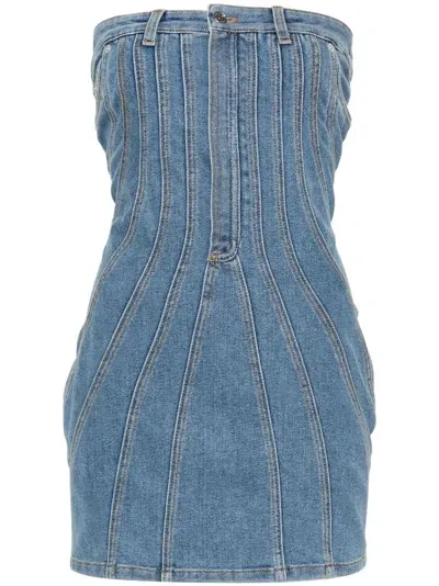 Mugler Denim Bustier Mini Dress In Blue