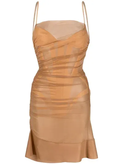 Mugler Draped Corseted Minidress In Neutrals