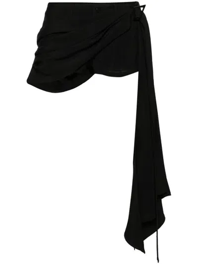 Mugler Black Draped Sash Mini Shorts