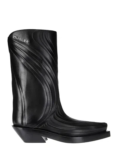 Mugler Embossed Santiag Boot In Black