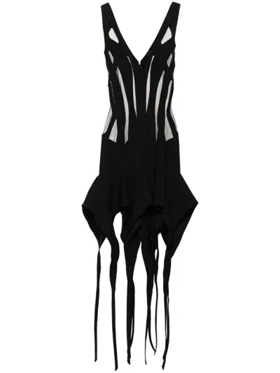 Mugler Handkerchief Semi-sheer Minidress In 黑色