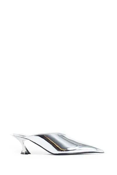 Mugler 55mm Metallic Leather Mules In Silver