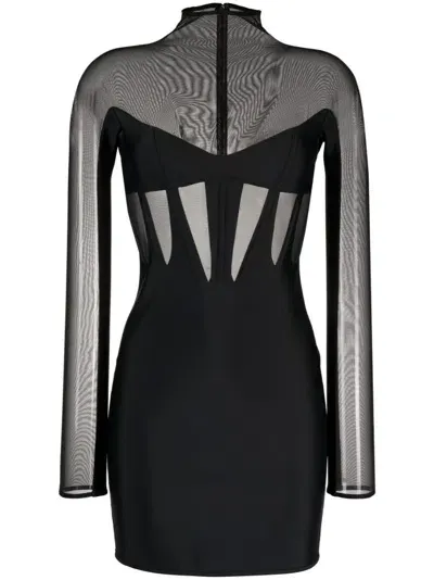 Mugler High-neck Sheer Minidress In Black