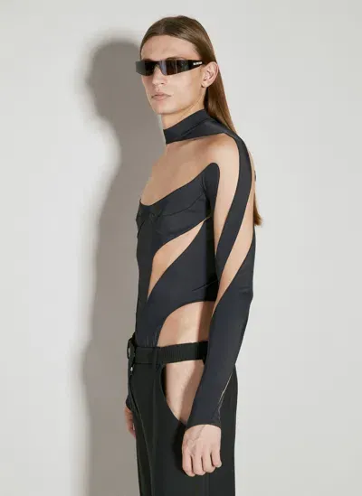 Mugler Illusion Neckline Bodysuit In Black