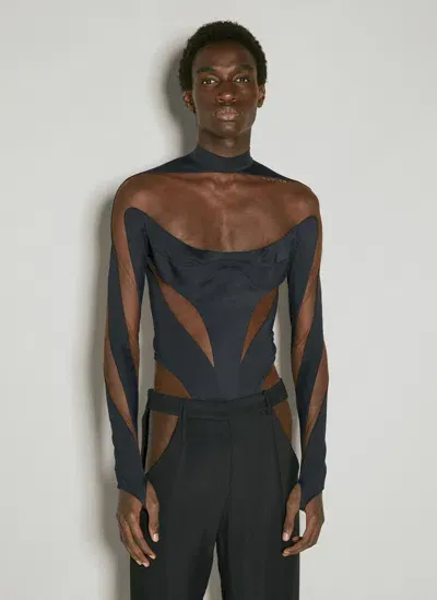 Mugler Illusion Neckline Bodysuit In Black