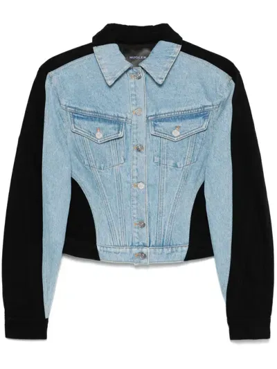 Mugler Bi-tone Denim Jacket In Blue