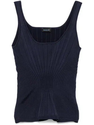 Mugler Knitted Tank Top In Blue