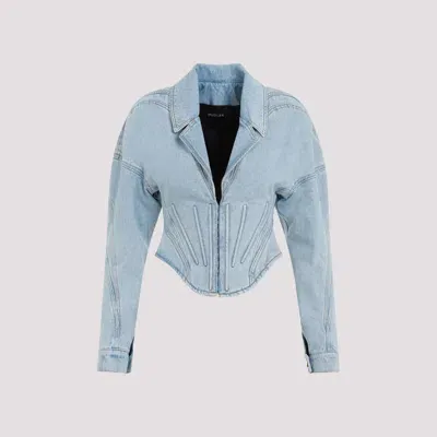 Mugler Corset Denim Jacket In Blue