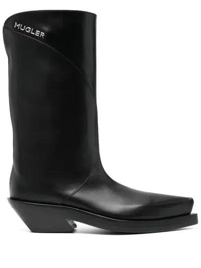 Mugler Logo-lettering Boots In Black