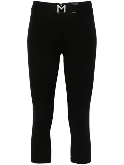 Mugler Logo Plaque Knee-length Trousers In Black