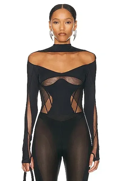 Mugler Lycra Bodysuit In Black & Nude