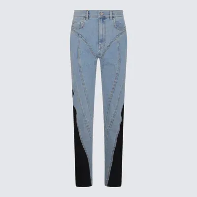 Mugler Medium Blue And Black Denim Jeans In Multicolor