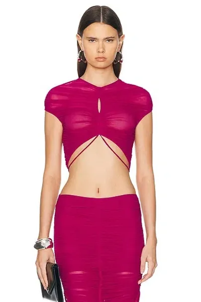 Mugler Mesh Crop Top In Purple