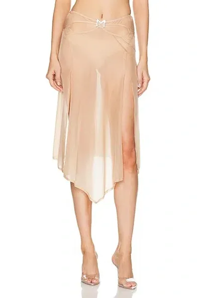 Mugler Midi Skirt With Side Slit In Beige