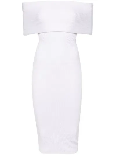 Mugler Off-shoulder Knit Dress In White