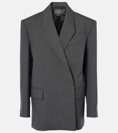 Mugler Oversized Virgin Wool Blazer In Grey