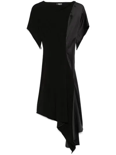 Mugler Pleated Asymmetric Midi Dress In Black