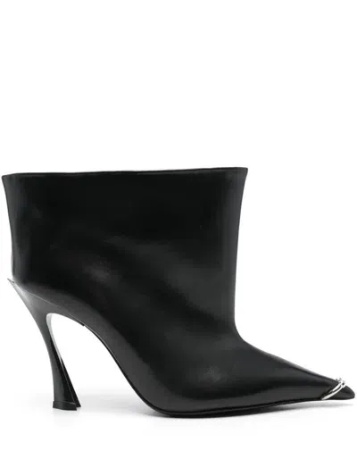 Mugler Ring-detail Ankle Boots In Black